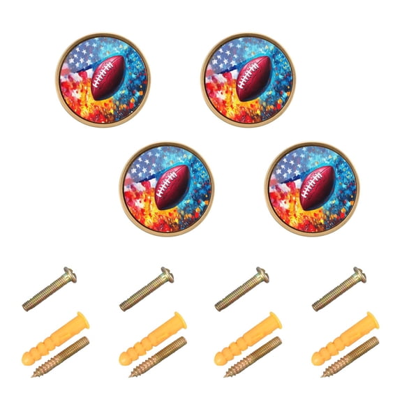 Kitchen Cabinet Knobs Cabinet Handles 1.25 inch Diameter Zinc Alloy American Flag and Football 4 Pack