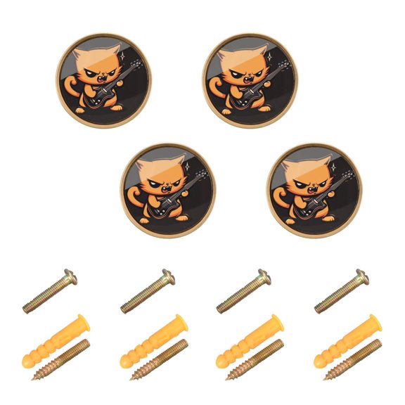 Kitchen Cabinet Knobs Cabinet Handles 1.25 inch Diameter Zinc Alloy Angry Cat Playing Guitar 4 Pack