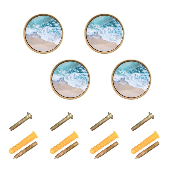 Kitchen Cabinet Knobs Cabinet Handles 1.25 inch Diameter Zinc Alloy Beach and Waves 4 Pack