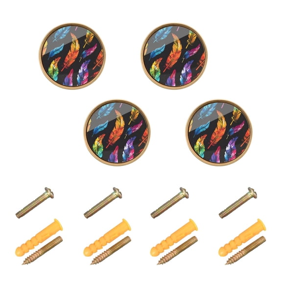 Kitchen Cabinet Knobs Cabinet Handles 1.25 inch Diameter Zinc Alloy Beautiful Colorful Feather 4 Pack