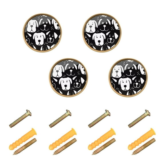 Kitchen Cabinet Knobs Cabinet Handles 1.25 inch Diameter Zinc Alloy Black White Dog Face 4 Pack