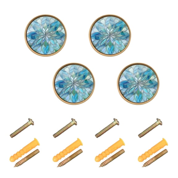 Kitchen Cabinet Knobs Cabinet Handles 1.25 inch Diameter Zinc Alloy Blue Green Floral Stained Glass 4 Pack