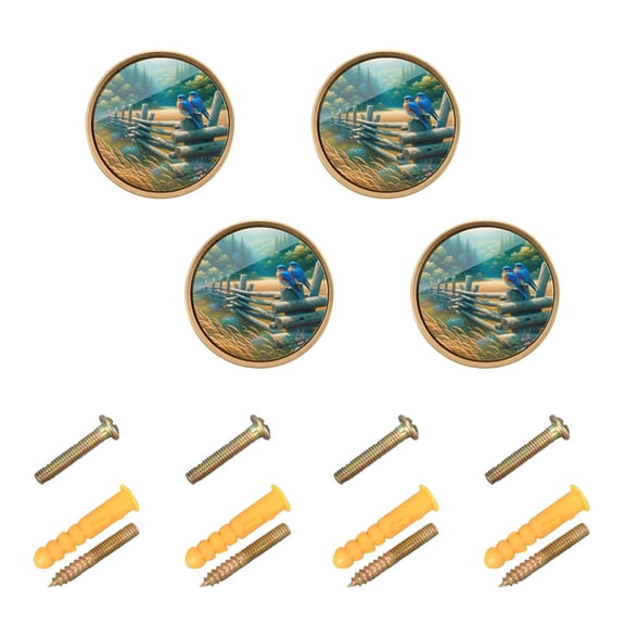 Kitchen Cabinet Knobs Cabinet Handles 1.25 inch Diameter Zinc Alloy Bluebirds and Forests 4 Pack