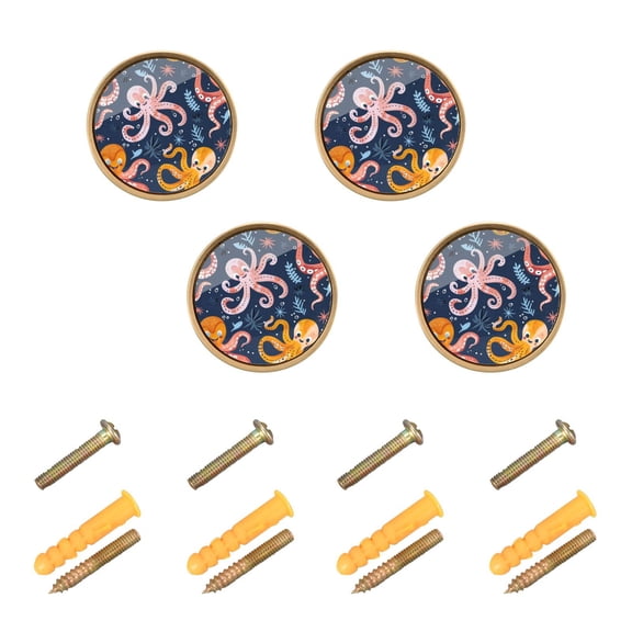 Kitchen Cabinet Knobs Cabinet Handles 1.25 inch Diameter Zinc Alloy Cartoon Funny Octopus 4 Pack