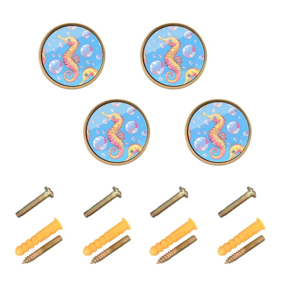 Kitchen Cabinet Knobs Cabinet Handles 1.25 inch Diameter Zinc Alloy Cartoon Seahorse and Bubbles 4 Pack