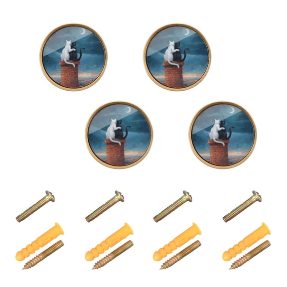 Kitchen Cabinet Knobs Cabinet Handles 1.25 inch Diameter Zinc Alloy Cats on House with Moon 4 Pack