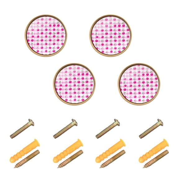 Kitchen Cabinet Knobs Cabinet Handles 1.25 inch Diameter Zinc Alloy Cherry on Gingham 4 Pack