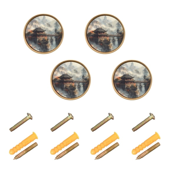 Kitchen Cabinet Knobs Cabinet Handles 1.25 inch Diameter Zinc Alloy Chinese Temples on Mountain 4 Pack