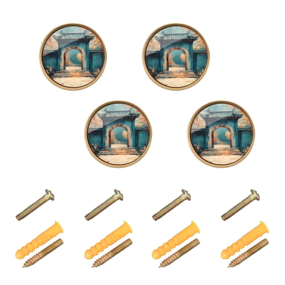 Kitchen Cabinet Knobs Cabinet Handles 1.25 inch Diameter Zinc Alloy Chinese Traditional Yard Door 4 Pack
