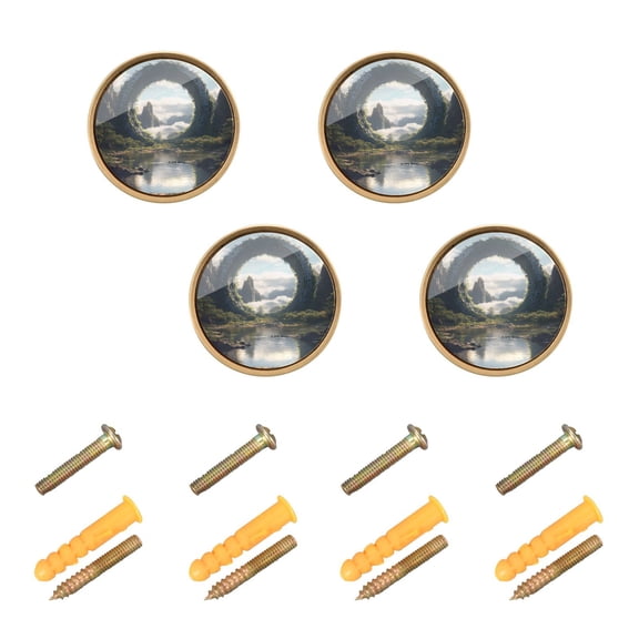 Kitchen Cabinet Knobs Cabinet Handles 1.25 inch Diameter Zinc Alloy Circle Gate in Mountains 4 Pack