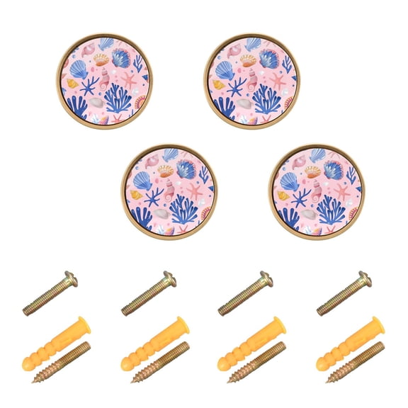 Kitchen Cabinet Knobs Cabinet Handles 1.25 inch Diameter Zinc Alloy Colorful Seashells Seaweed 4 Pack