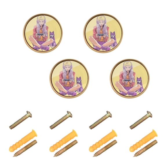 Kitchen Cabinet Knobs Cabinet Handles 1.25 inch Diameter Zinc Alloy Cool Girl Play Game and Dog 4 Pack