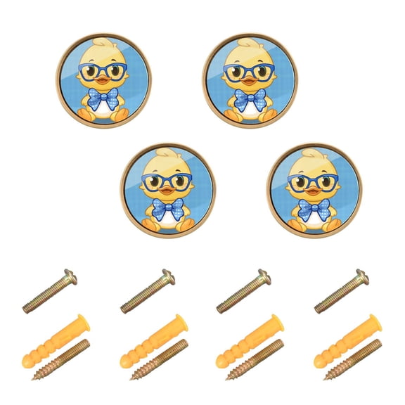 Kitchen Cabinet Knobs Cabinet Handles 1.25 inch Diameter Zinc Alloy Cute Duck Wear Glasses and Tie 4 Pack
