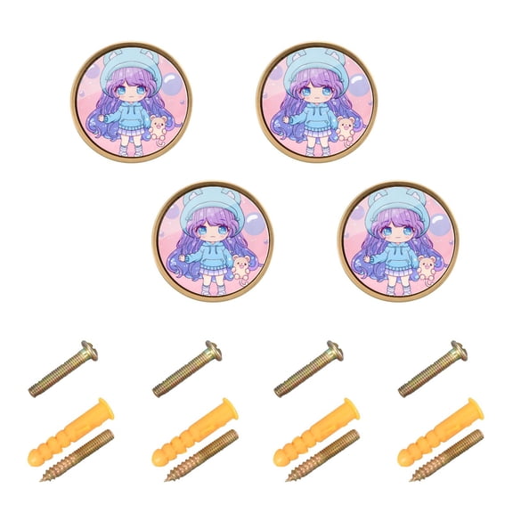 Kitchen Cabinet Knobs Cabinet Handles 1.25 inch Diameter Zinc Alloy Cute Girl Holding Bear 4 Pack