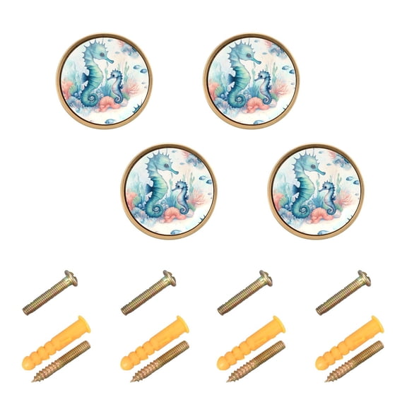 Kitchen Cabinet Knobs Cabinet Handles 1.25 inch Diameter Zinc Alloy Cute Seahorse and Seaweed 4 Pack