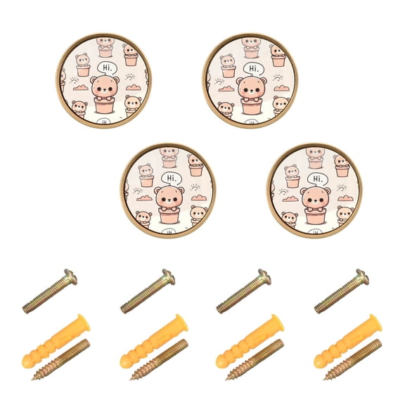 Kitchen Cabinet Knobs Cabinet Handles 1.25 inch Diameter Zinc Alloy Cute Teddy Bear in Pots 4 Pack