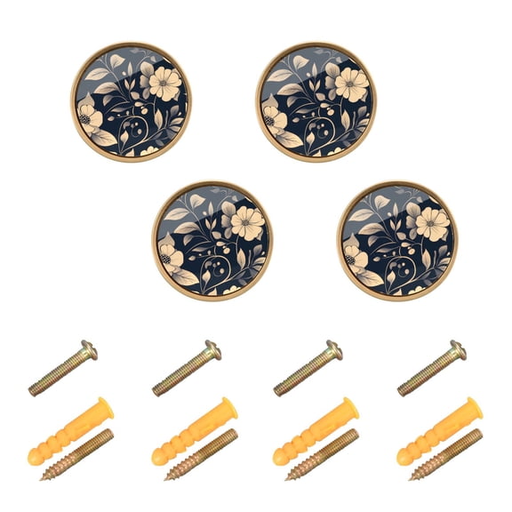 Kitchen Cabinet Knobs Cabinet Handles 1.25 inch Diameter Zinc Alloy Flash Flower and Leaf 4 Pack