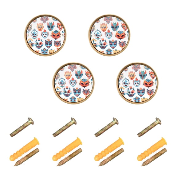 Kitchen Cabinet Knobs Cabinet Handles 1.25 inch Diameter Zinc Alloy Funny Animal Masks 4 Pack