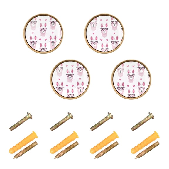 Kitchen Cabinet Knobs Cabinet Handles 1.25 inch Diameter Zinc Alloy Funny Llamas with Glasses 4 Pack