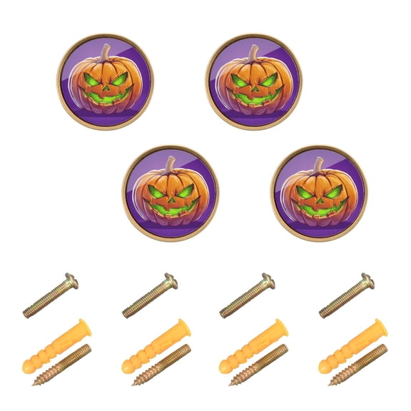 Kitchen Cabinet Knobs Cabinet Handles 1.25 inch Diameter Zinc Alloy Halloween Evil Pumpkin 4 Pack