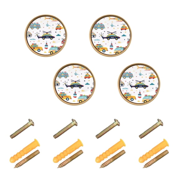 Kitchen Cabinet Knobs Cabinet Handles 1.25 inch Diameter Zinc Alloy Hand Drawn Car Helicopter 4 Pack