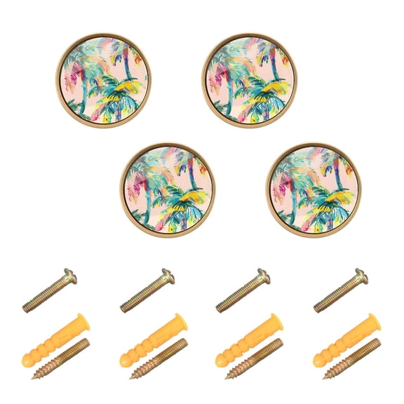 Kitchen Cabinet Knobs Cabinet Handles 1.25 inch Diameter Zinc Alloy Hand Painted Palm Tree 4 Pack