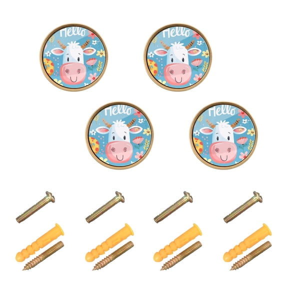 Kitchen Cabinet Knobs Cabinet Handles 1.25 inch Diameter Zinc Alloy Hello Cow Face 4 Pack