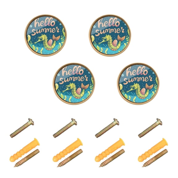Kitchen Cabinet Knobs Cabinet Handles 1.25 inch Diameter Zinc Alloy Hello Summer Seahorses 4 Pack