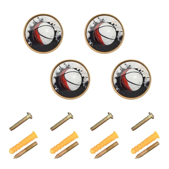 Kitchen Cabinet Knobs Cabinet Handles 1.25 inch Diameter Zinc Alloy Ink Basketball 4 Pack