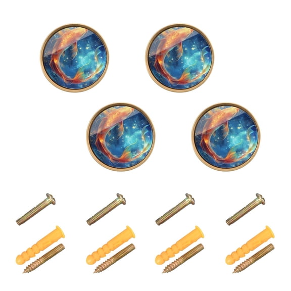 Kitchen Cabinet Knobs Cabinet Handles 1.25 inch Diameter Zinc Alloy Koi Fish Swimming 4 Pack