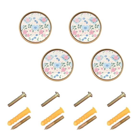 Kitchen Cabinet Knobs Cabinet Handles 1.25 inch Diameter Zinc Alloy Pastel Hearts and Roses 4 Pack