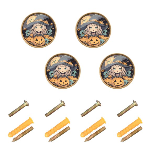 Kitchen Cabinet Knobs Cabinet Handles 1.25 inch Diameter Zinc Alloy Pumpkins Surround Cute Witch 4 Pack