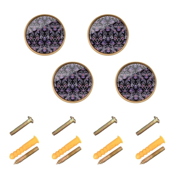 Kitchen Cabinet Knobs Cabinet Handles 1.25 inch Diameter Zinc Alloy Purple Flower Pattern 4 Pack