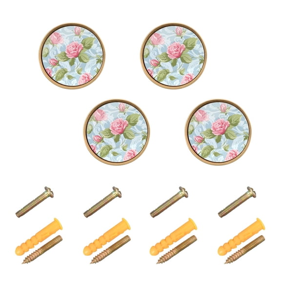 Kitchen Cabinet Knobs Cabinet Handles 1.25 inch Diameter Zinc Alloy Rose and Leaves 4 Pack