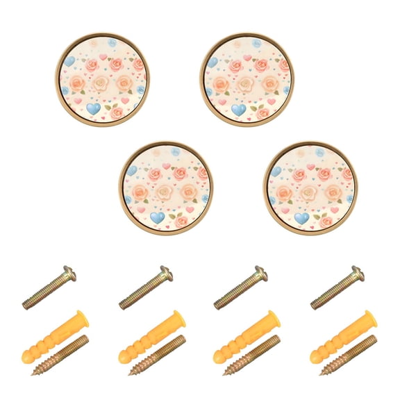 Kitchen Cabinet Knobs Cabinet Handles 1.25 inch Diameter Zinc Alloy Roses and Heart 4 Pack