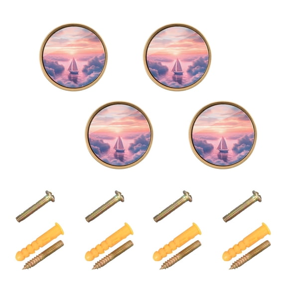 Kitchen Cabinet Knobs Cabinet Handles 1.25 inch Diameter Zinc Alloy Sailboat above Clouds 4 Pack