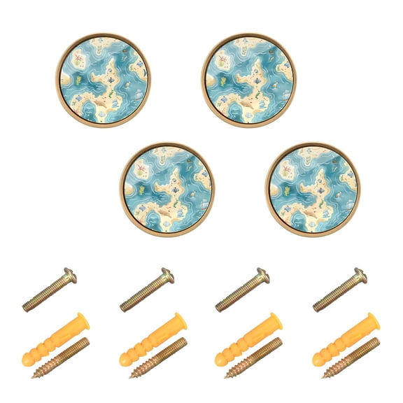 Kitchen Cabinet Knobs Cabinet Handles 1.25 inch Diameter Zinc Alloy Sea Islands Fish Seaweed 4 Pack