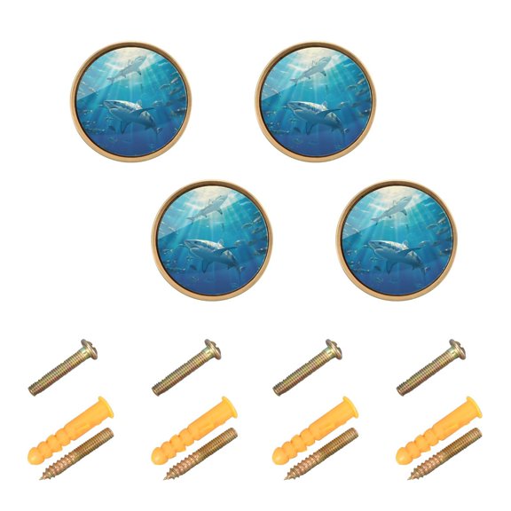 Kitchen Cabinet Knobs Cabinet Handles 1.25 inch Diameter Zinc Alloy Shark Fish Swimming 4 Pack