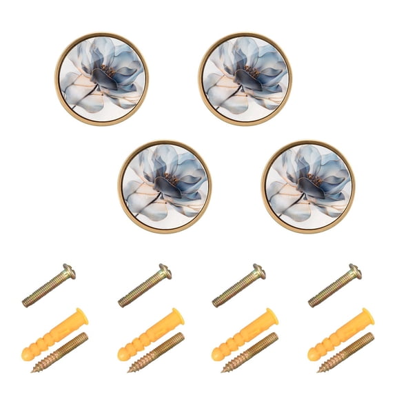 Kitchen Cabinet Knobs Cabinet Handles 1.25 inch Diameter Zinc Alloy Watercolor Soft Flowers 4 Pack