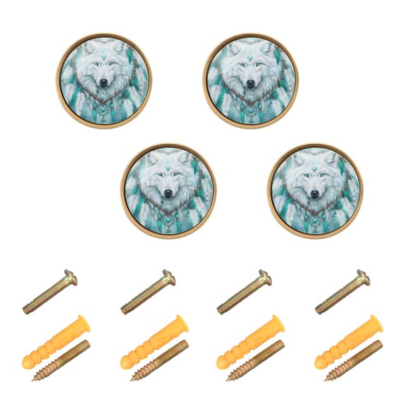 Kitchen Cabinet Knobs Cabinet Handles 1.25 inch Diameter Zinc Alloy Wolf with Heart Ring 4 Pack