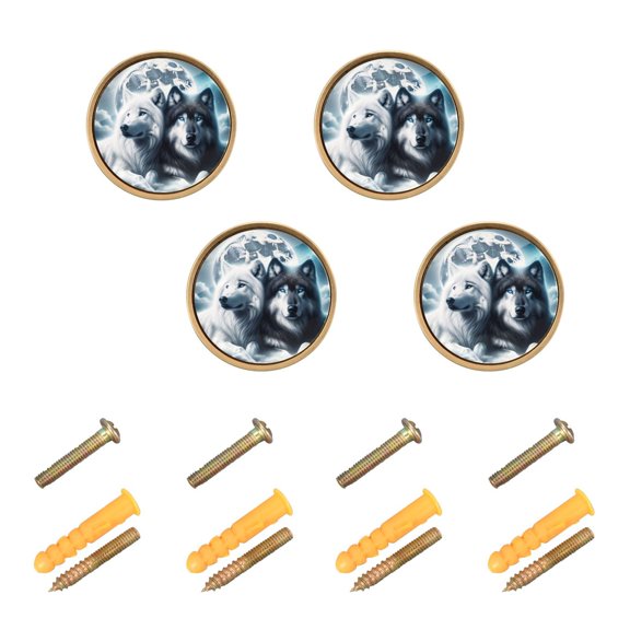 Kitchen Cabinet Knobs Cabinet Handles 1.25 inch Diameter Zinc Alloy Wolves Lying under Moonlight 4 Pack