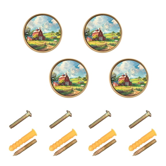 Kitchen Cabinet Knobs Cartoon House on Farm Cabinet Handles Zinc 1.25 inch Diameter 4 Pcs