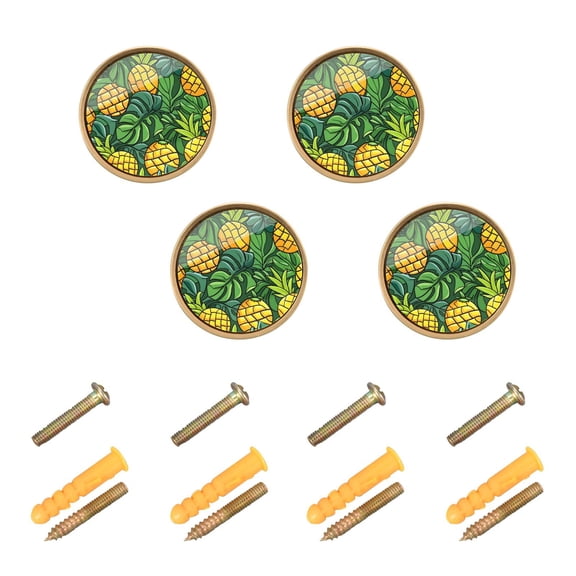 Kitchen Cabinet Knobs Cartoon Pineapple and Tropical Leaves Cabinet Handles Zinc 1.25 inch Diameter 4 Pcs