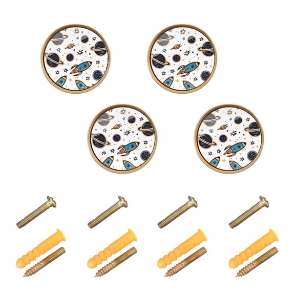 Kitchen Cabinet Knobs Cartoon Space Rockets and Planets Cabinet Handles Zinc 1.25 inch Diameter 4 Pcs