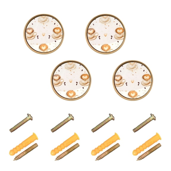 Kitchen Cabinet Knobs Coffee and Heart Latte Cabinet Handles Zinc 1.25 inch Diameter 4 Pcs