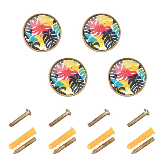 Kitchen Cabinet Knobs Colorful Palm Leaf Cabinet Handles Zinc 1.25 inch Diameter 4 Pcs