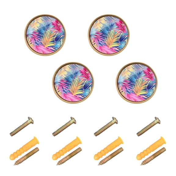 Kitchen Cabinet Knobs Colorful Tropical Palm Leaves Cabinet Handles Zinc 1.25 inch Diameter 4 Pcs