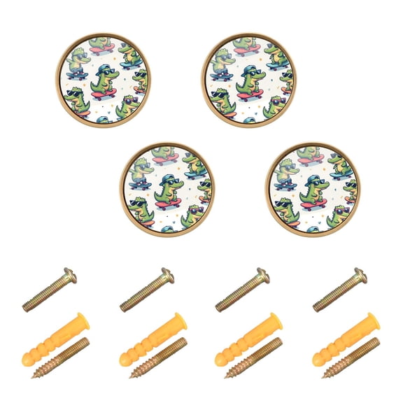 Kitchen Cabinet Knobs Cool Crocodile with Skateboard Cabinet Handles Zinc 1.25 inch Diameter 4 Pcs