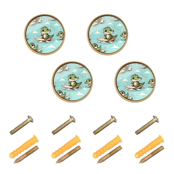 Kitchen Cabinet Knobs Cute Crocodile Surfing Cabinet Handles Zinc 1.25 inch Diameter 4 Pcs