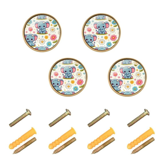 Kitchen Cabinet Knobs Cute Elephant and Daisy Cabinet Handles Zinc 1.25 inch Diameter 4 Pcs